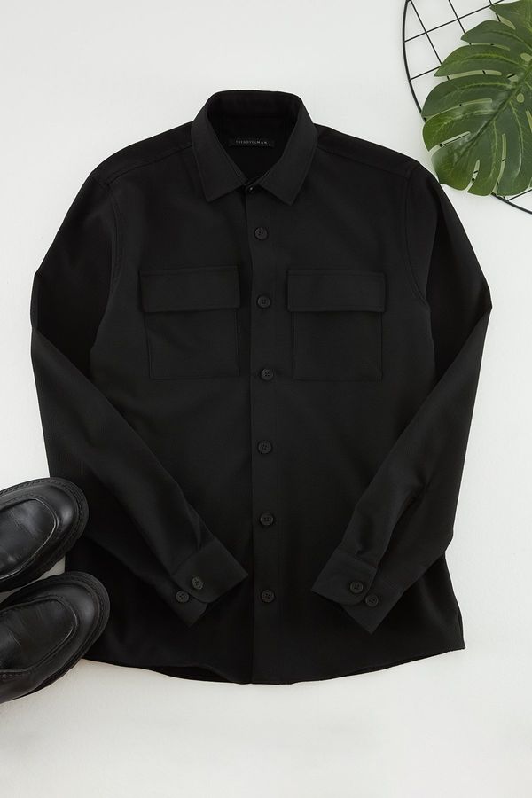 Trendyol Trendyol Black Regular Fit Textured Double Pocket Shirt