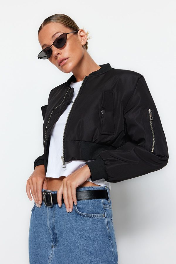 Trendyol Trendyol Black Regular Fit Waterproof Crop Bomber Jacket Coat