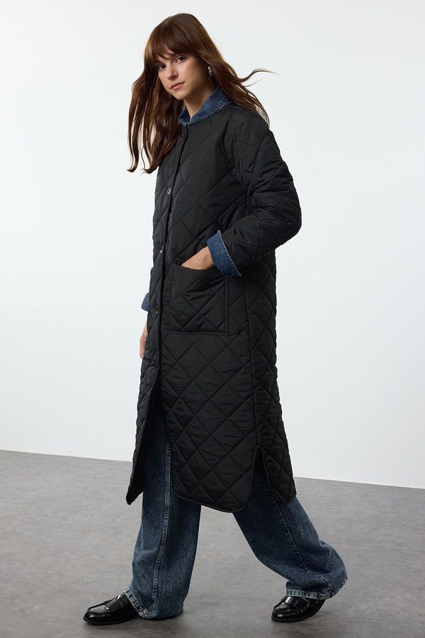 Trendyol Trendyol Black Regular Pattern Water Repellent Quilted Long Puffer Coat