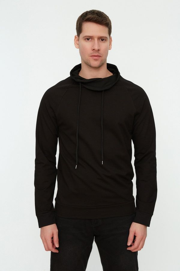 Trendyol Trendyol Black Regular/Normal Cut Collar Long Sleeve Basic Cotton Sweatshirt