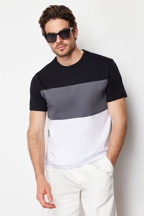 Trendyol Trendyol Black Regular/Regular Fit Color Block 100% Cotton T-Shirt