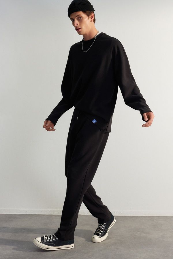 Trendyol Trendyol Black Regular/Regular Fit Limited Edition 100% Cotton Textured Sweatpants