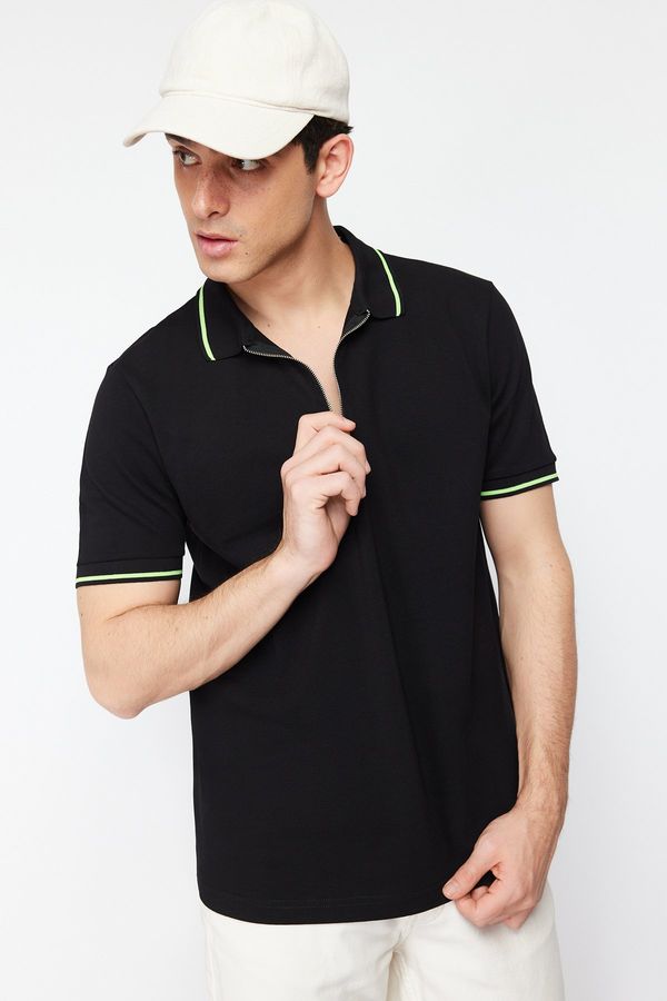 Trendyol Trendyol Black Regular/Regular Fit Zipper Detailed Polo Neck T-shirt