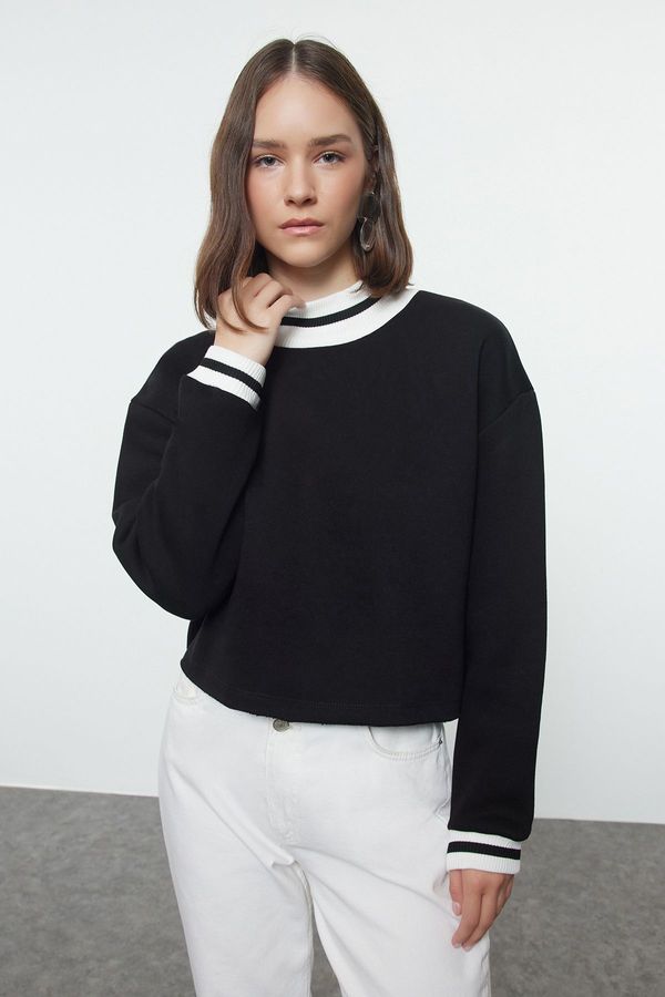 Trendyol Trendyol Black Relaxed/Comfortable Pattern Knitwear Collared Polar Fleece Inside/Thick Knitted Sweatshirt