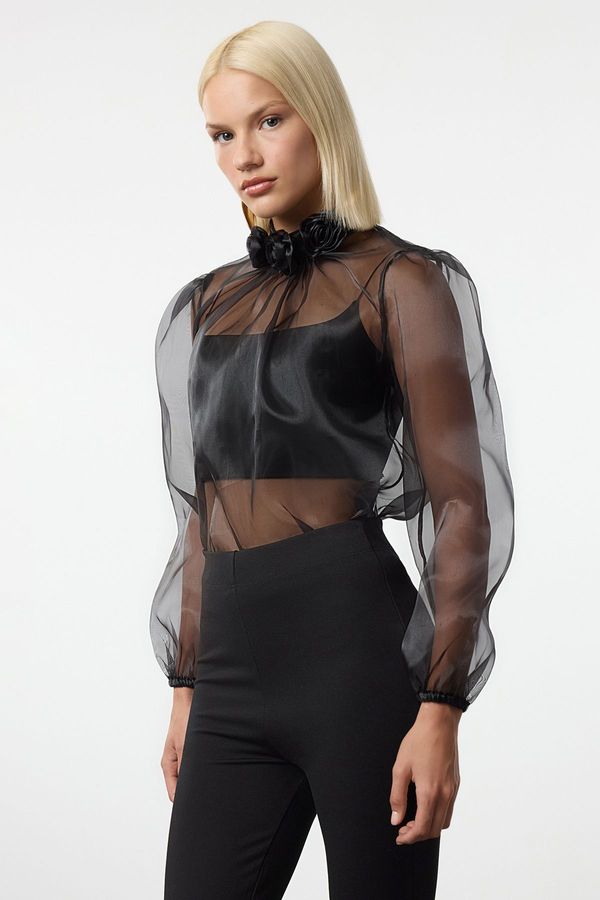 Trendyol Trendyol Black Rose Detailed Organza Blouse