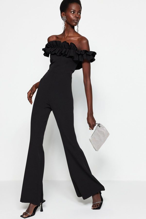 Trendyol Trendyol Black Ruffle Collar Woven Jumpsuit