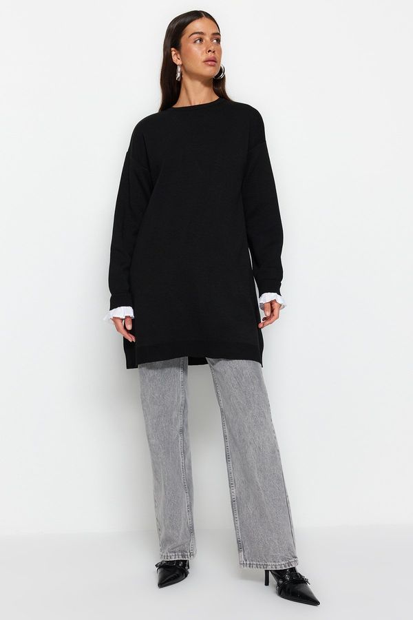 Trendyol Trendyol Black Ruffle Detail Crew Neck Knitwear Sweater