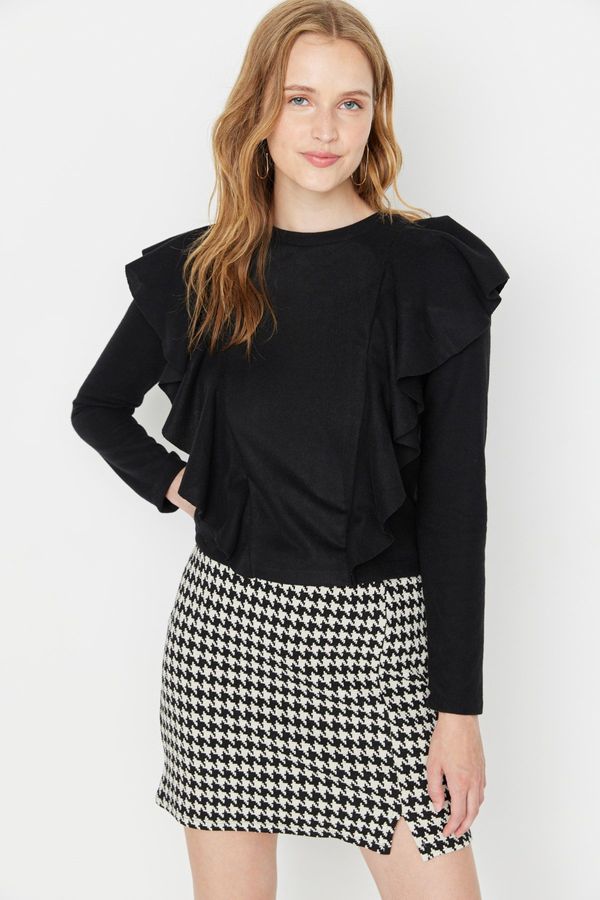 Trendyol Trendyol Black Ruffle Detail Thessaloniki Basic Knitted Blouse