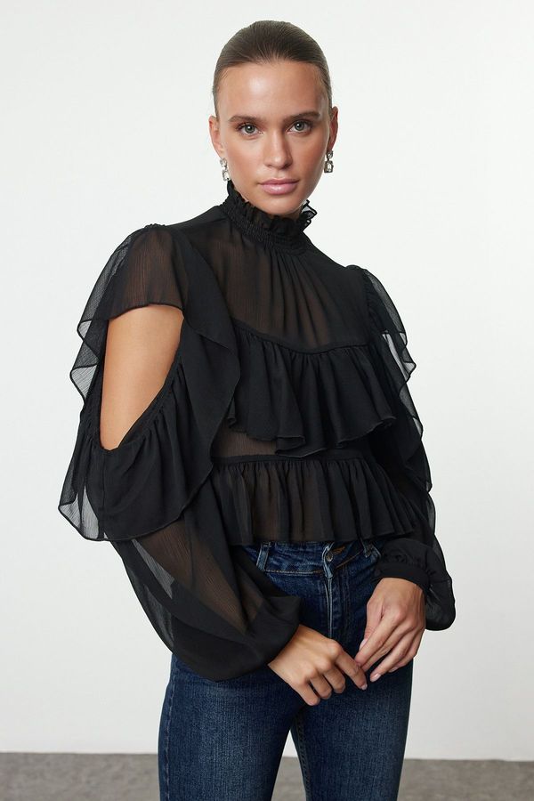 Trendyol Trendyol Black Ruffle Detailed Chiffon Woven Blouse