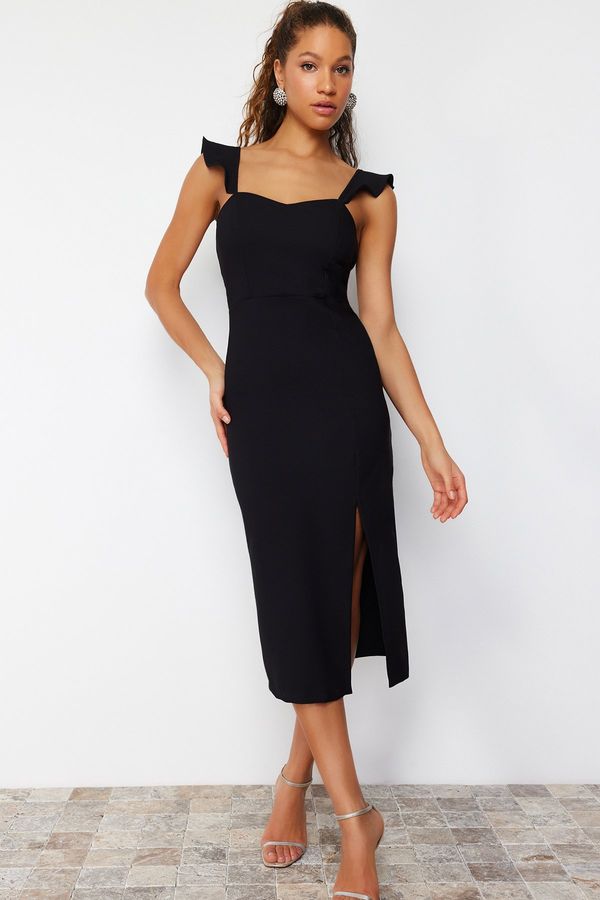 Trendyol Trendyol Black Ruffle Strap Detailed Woven Dress