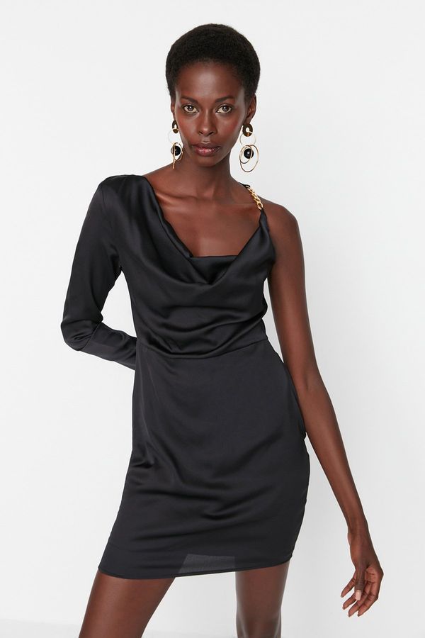 Trendyol Trendyol Black Satin Shoulder Detailed Evening Dress
