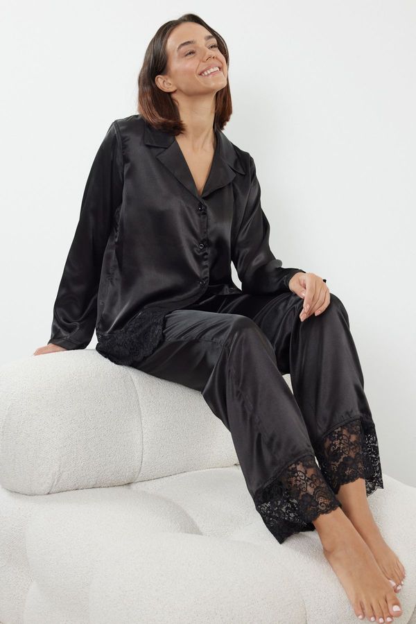 Trendyol Trendyol Black Satin Woven Pajama Set