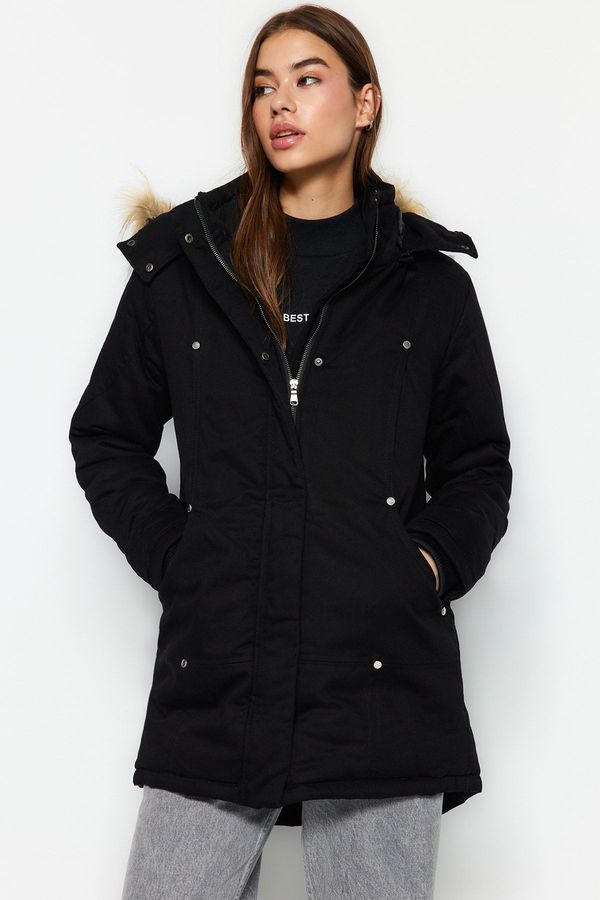 Trendyol Trendyol Black Shearling Parka Coat with Hood