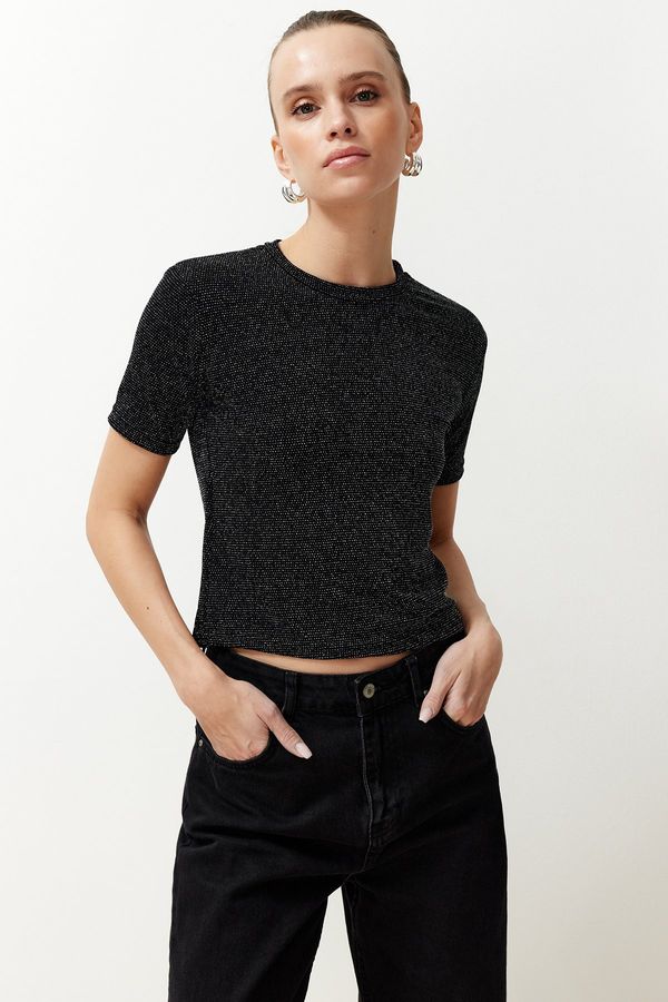 Trendyol Trendyol Black Shiny/Silvery Regular/Normal Cut Knitted T-Shirt