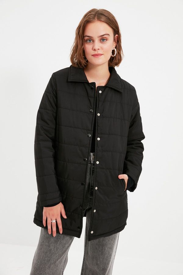 Trendyol Trendyol Black Shirt Collar Quilted Seasonal Puffer Inflatable Coat with Snap fastener
