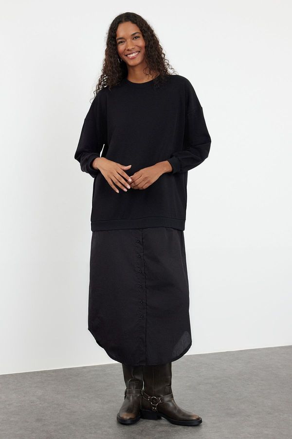 Trendyol Trendyol Black Shirt Detailed Knitted Dress