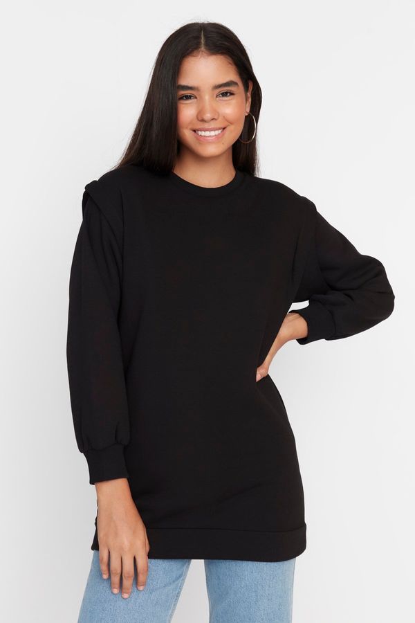 Trendyol Trendyol Black Shoulder Detailed Soft Fuzzy Thick Knitted Sweatshirt