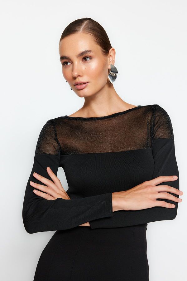 Trendyol Trendyol Black Silvery Transparent Knitwear Sweater