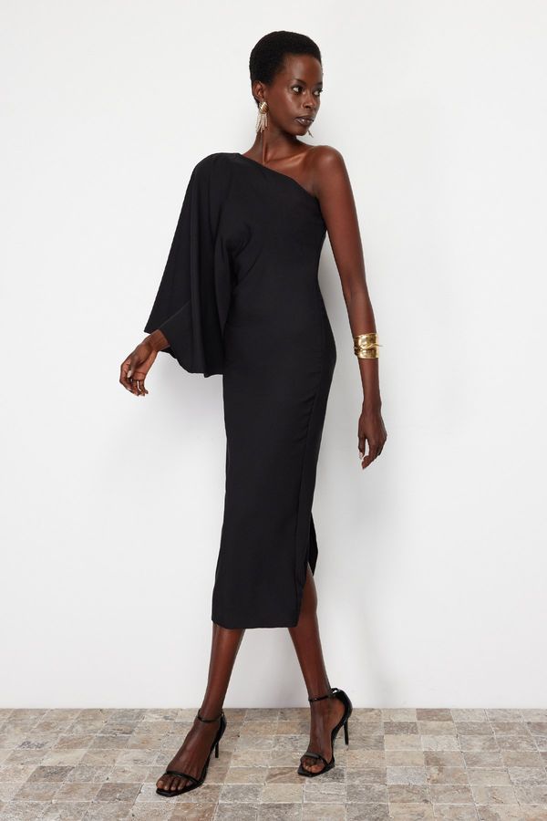 Trendyol Trendyol Black Single Sleeve Asymmetrical Collar Woven Dress