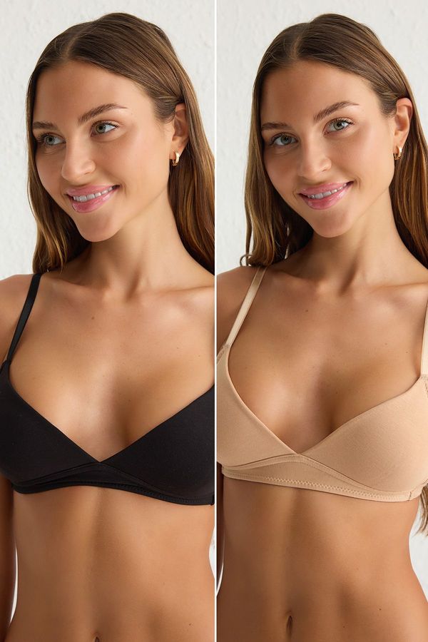 Trendyol Trendyol Black-Skin 2-Pack Jersey Non-wired Plain Fixed Cup T-Shirt Bra Bra