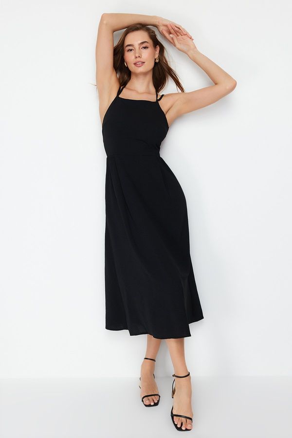 Trendyol Trendyol Black Skirt Waist Open Back Detail Woven Midi Dress