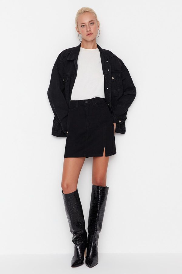 Trendyol Trendyol Black Slit High Waist Mini Denim Skirt