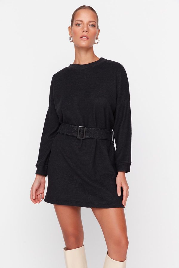 Trendyol Trendyol Black Soft Knitted Mini Dress with Belt