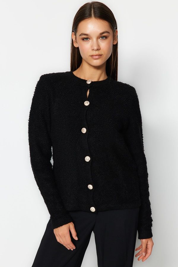 Trendyol Trendyol Black Soft Textured Accessory Knitwear Cardigan