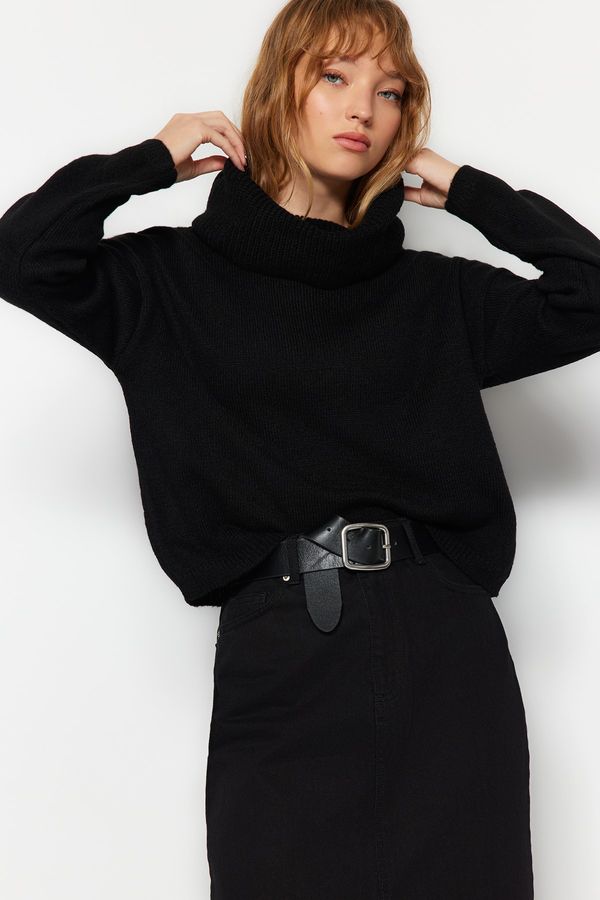 Trendyol Trendyol Black Soft Textured Turndown Collar Knitwear Sweater