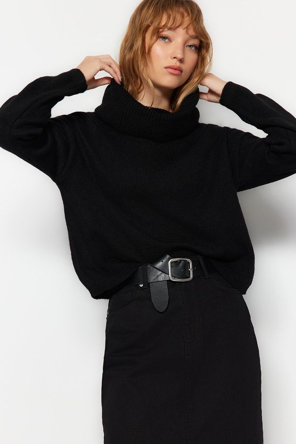 Trendyol Trendyol Black Soft Textured Turndown Collar Knitwear Sweater