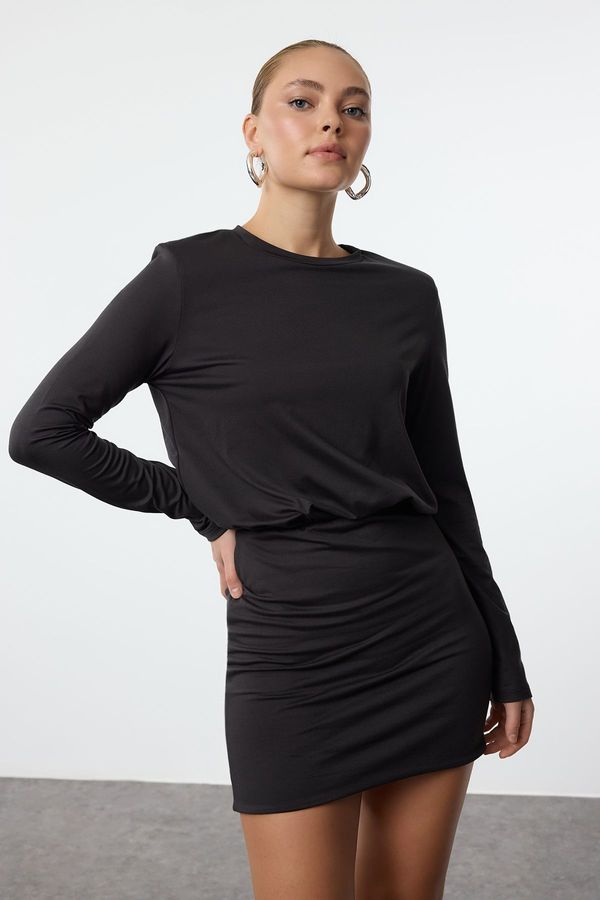 Trendyol Trendyol Black Soft Touch Soft Fabric Fitted Flexible Mini Knitted Dress