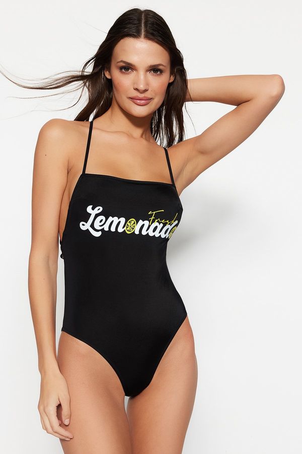 Trendyol Trendyol Black Square Collar Printed Regular Leg Swimsuit