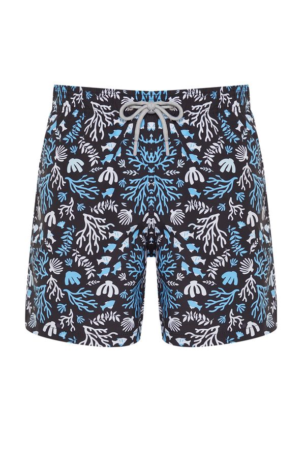 Trendyol Trendyol Black Standard Size Coral Patterned Beach Shorts