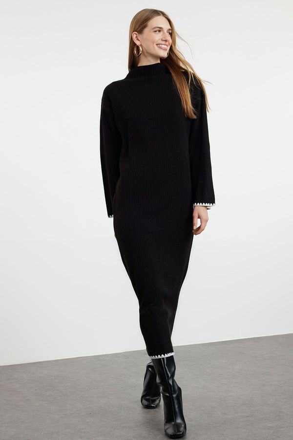 Trendyol Trendyol Black Stitching Detailed Long Knitwear Dress