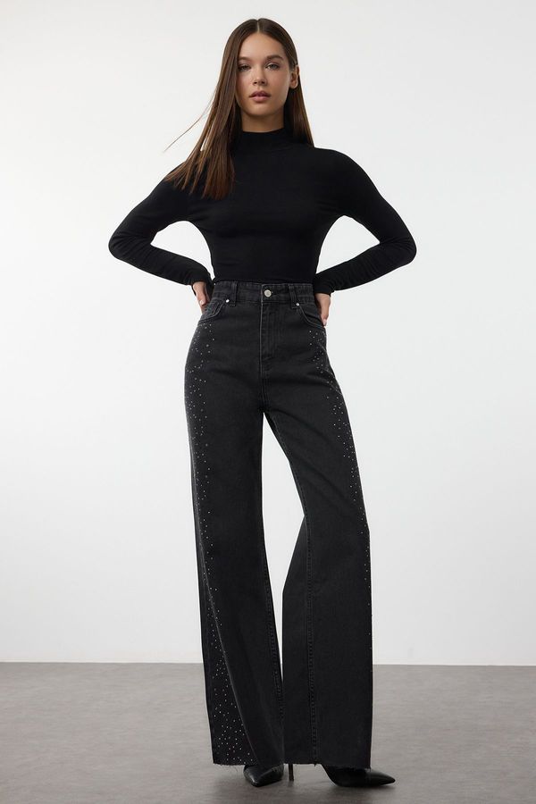 Trendyol Trendyol Black Stoned High Waist Wide Leg Jeans