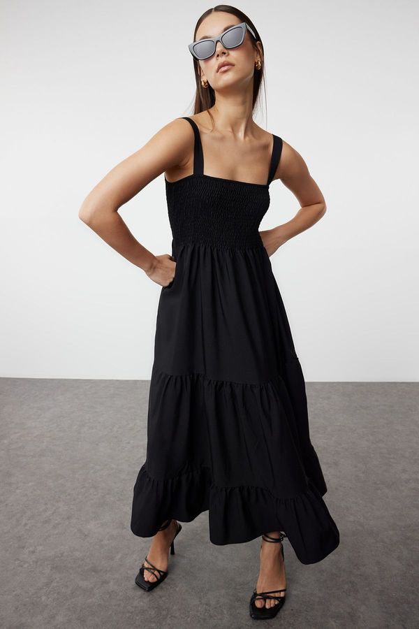 Trendyol Trendyol Black Straight A-Line Gimped Square Neck Maxi Woven Dress