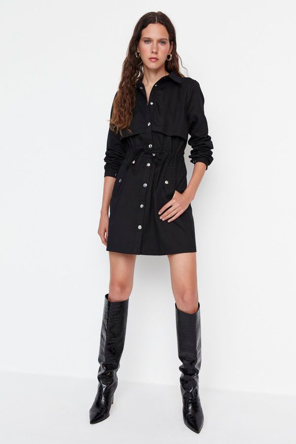 Trendyol Trendyol Black Straight Cut Buttoned Pocket Woven Shirt Dress