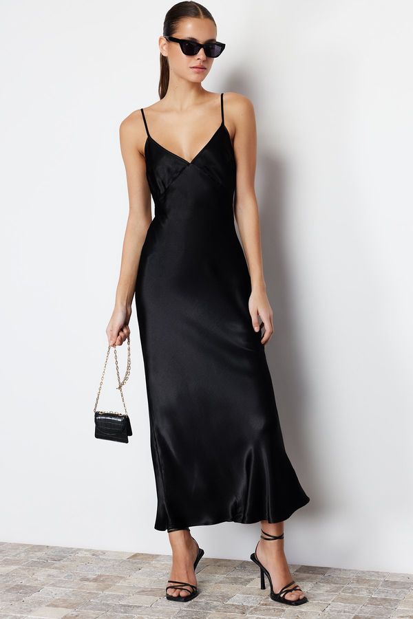 Trendyol Trendyol Black Straight Cut Strap Maxi Woven Dress