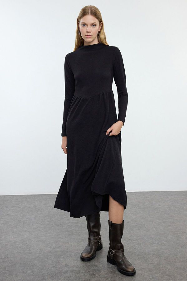 Trendyol Trendyol Black Straight High Neck Skater/Waist Opening Flexible Maxi Knitted Dress