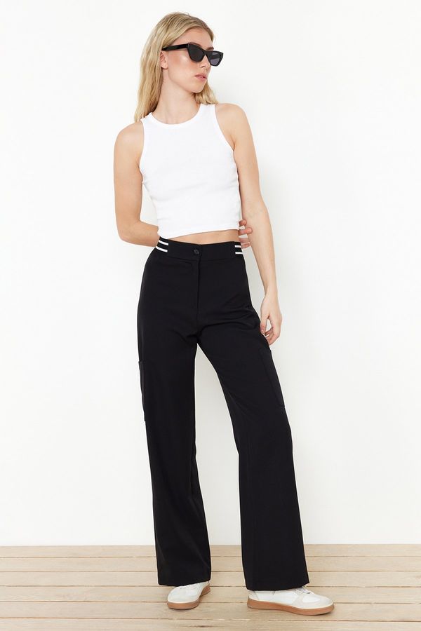 Trendyol Trendyol Black Straight/Straight Cut Woven Trousers with Elastic Waist