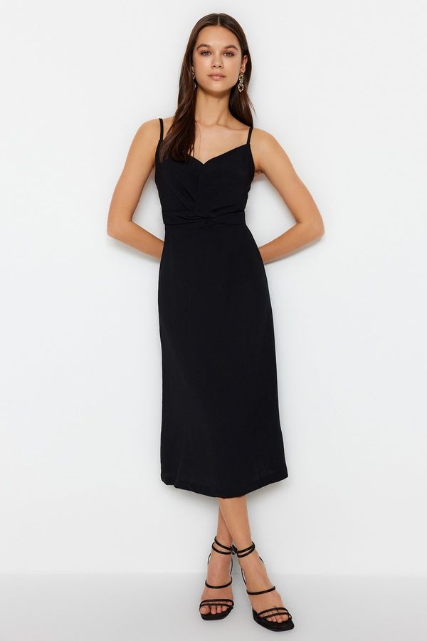 Trendyol Trendyol Black Strap Chest Detailed A-line/Bell Form Midi Woven Dress