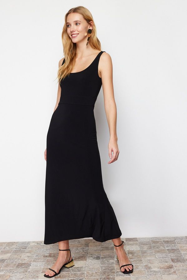 Trendyol Trendyol Black Strap Skater/Waist Open Elastic Knitted Maxi Dress