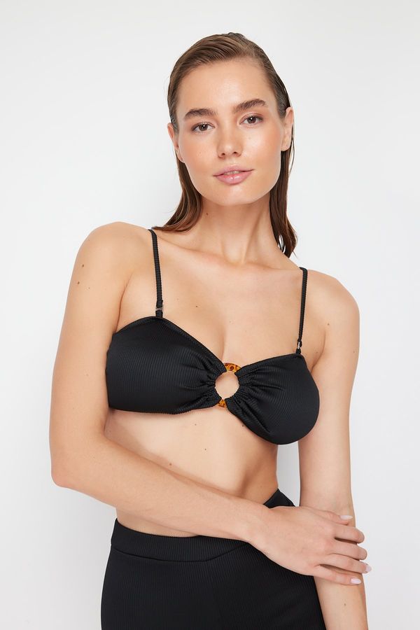 Trendyol Trendyol Black Strapless Accessorized Textured Bikini Top