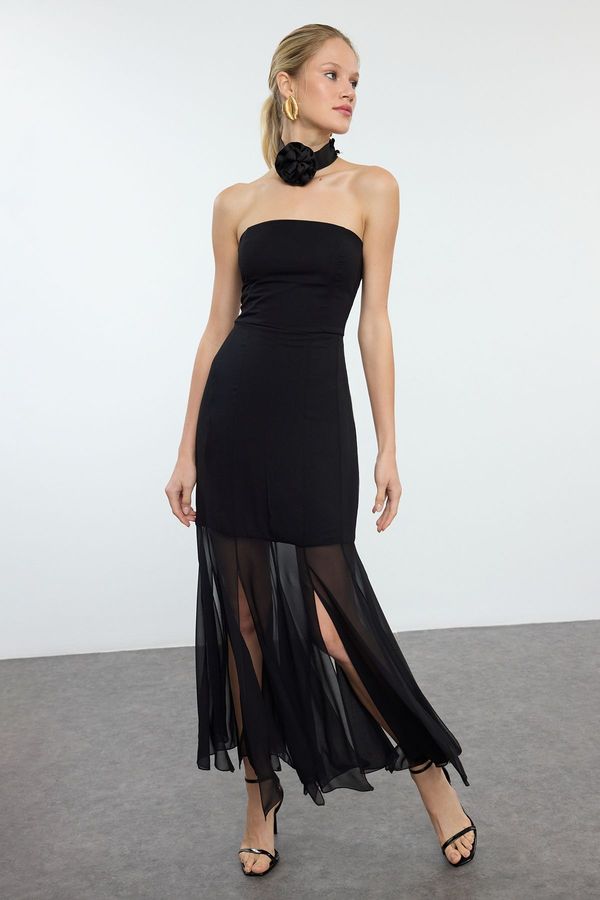 Trendyol Trendyol Black Strapless Chiffon Woven Elegant Evening Dress