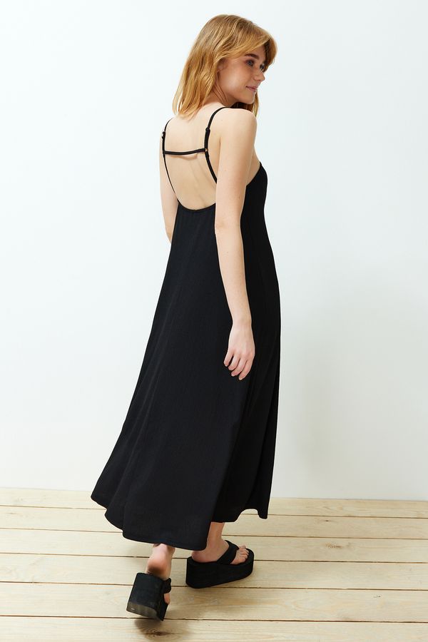Trendyol Trendyol Black Straps A-Line Twist/Textured Knitted Maxi Dress