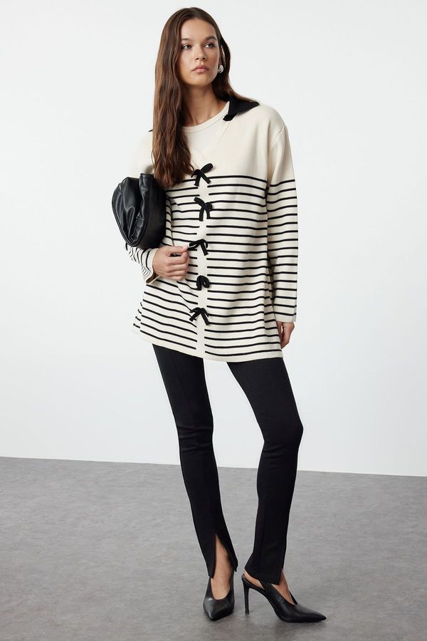 Trendyol Trendyol Black Striped Bow Detailed Knitwear Sweater