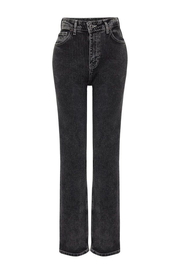 Trendyol Trendyol Black Striped High Waist Long Straight Jeans