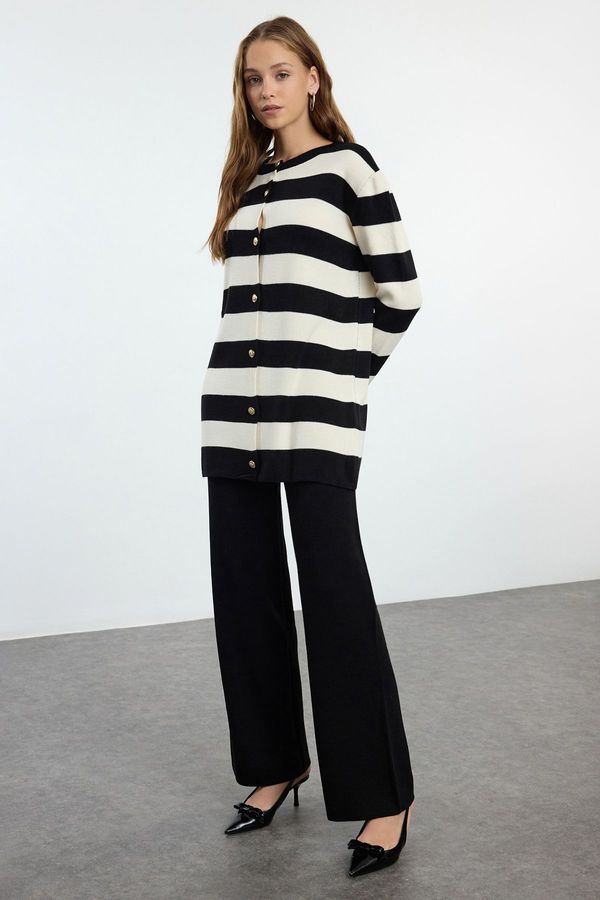 Trendyol Trendyol Black Striped Knitted Cardigan Trousers Top-Bottom Set