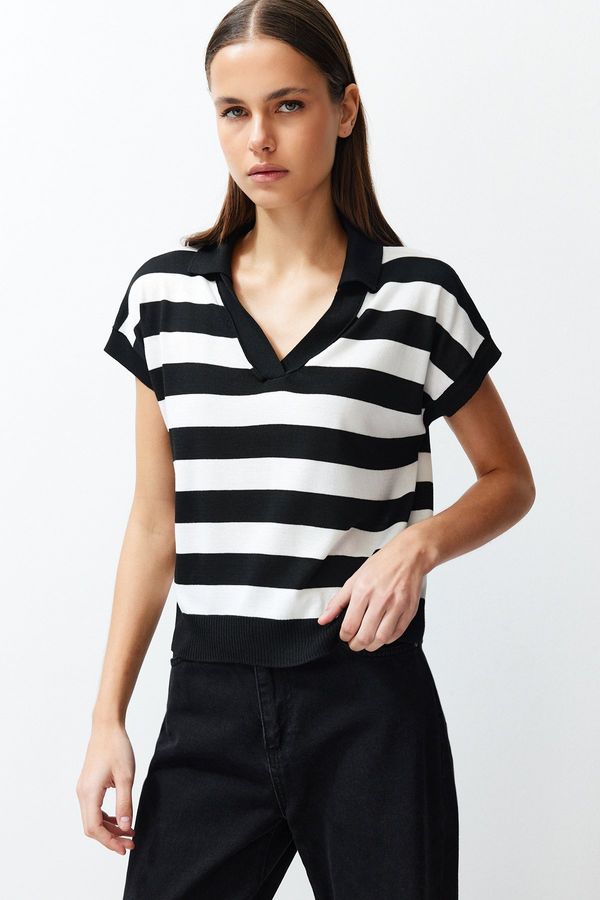 Trendyol Trendyol Black Striped T-Shirt Look Basic Knitwear Sweater