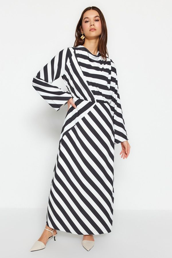 Trendyol Trendyol Black Striped Turndown Collar Woven Dress